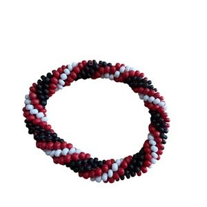 Handmade Beaded Spiral Rope Bracelet Red Black White Seed‎ Bead Woven